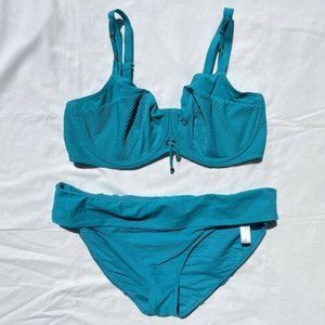 Prima Donna Swim womens large 36E teal turquoise 2 piece bikini swimsuit set